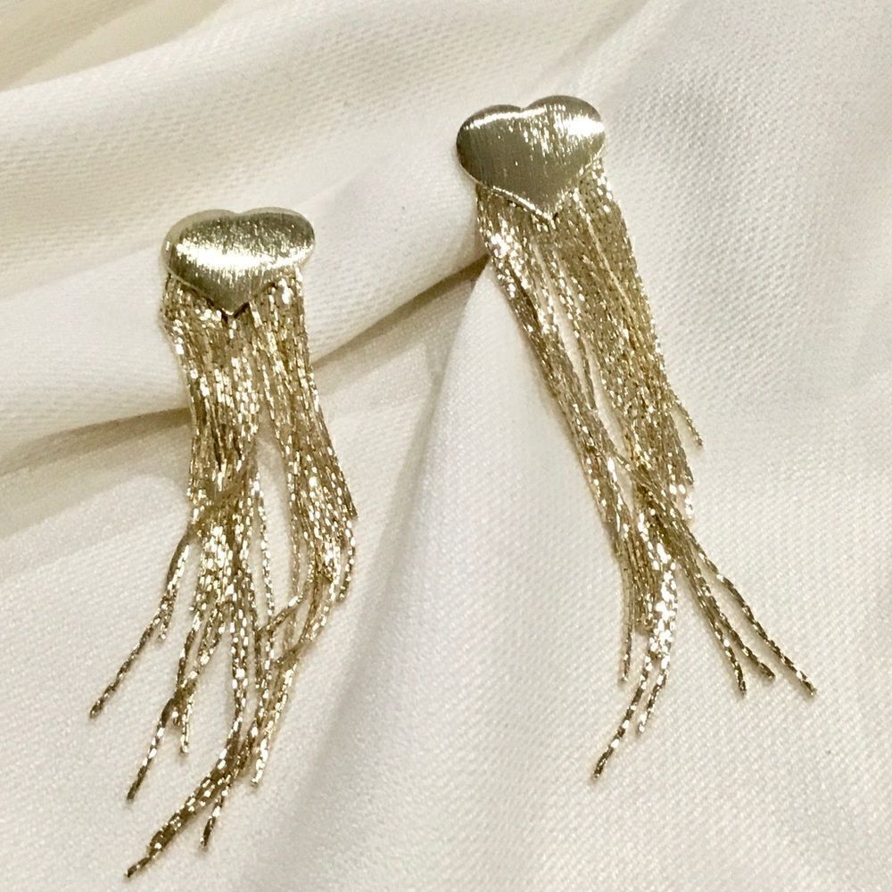 TASSEL FASHION STATEMENT EARRINGS GOLD - Picture 5 of 6